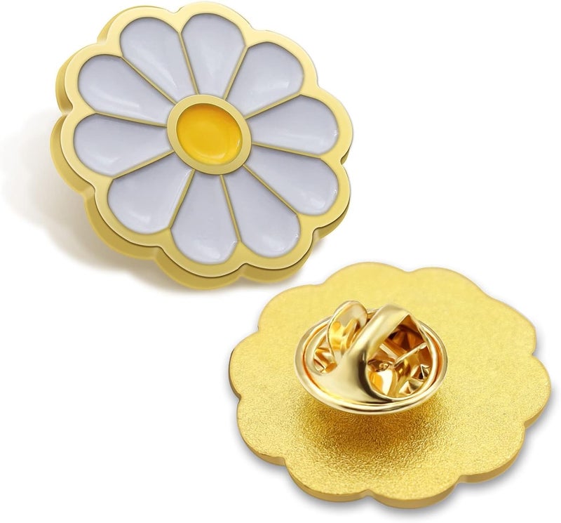 MIDE 6/12/50/100Pcs White Daisy Flower Enamel Lapel Pin 1“ -For Men Women Clothes Bags Hats - Image 1